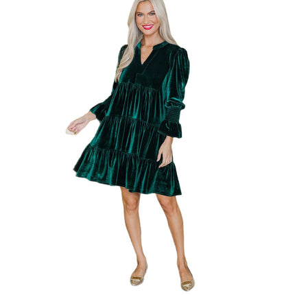 Long Sleeve Christmas Skirt Velvet Cake Dress