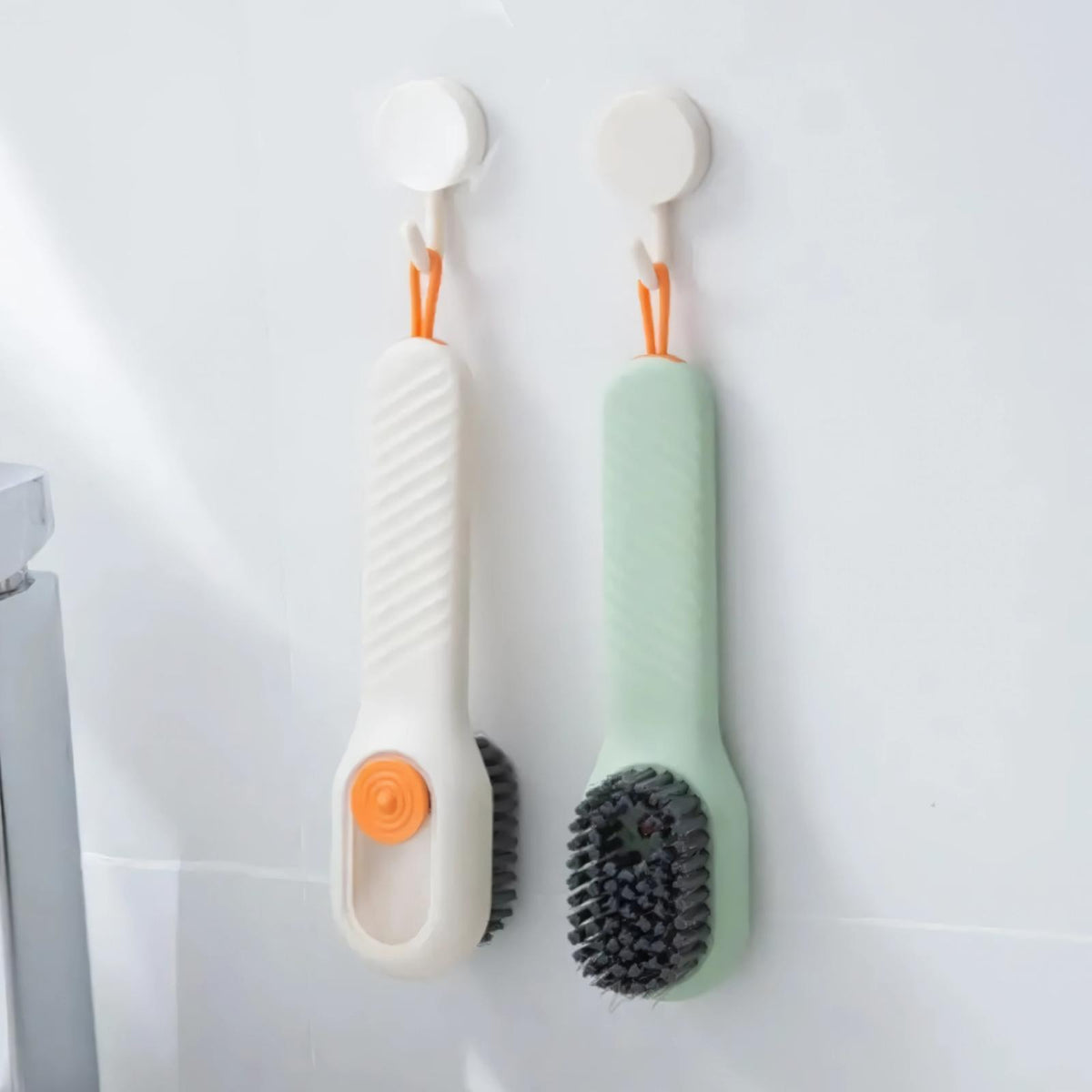 Liquid-Dispensing Shoe Cleaning Brush with Hanging Cord