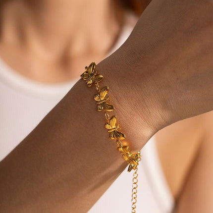 Bracelet papillon en acier inoxydable plaqué or 18 carats - Résistant à l'eau et poli finement