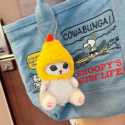 Porte-clés en peluche avec un adorable chat requin et crevette - Décoration adorable pour chambre et sac