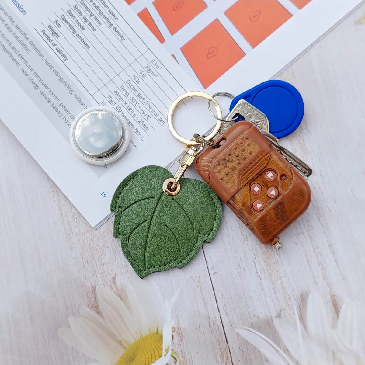 Leather AirTag-Compatible Case with Keychain