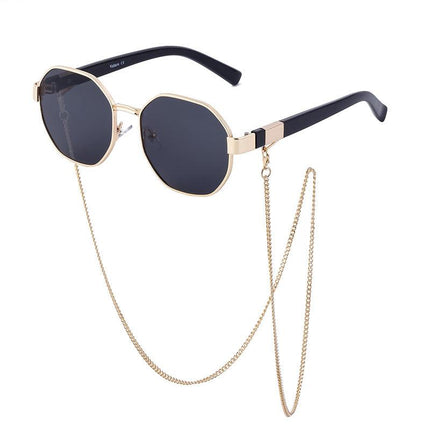 Lunettes de soleil octogonales vintage avec chaîne