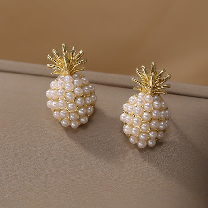 Boucles d'oreilles à tige élégantes en perles d'ananas pour femmes