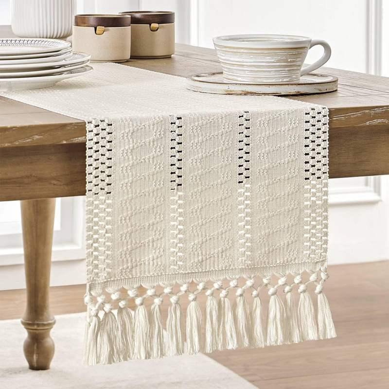 Milky Boho Tassel Table Runner