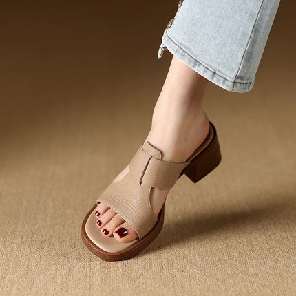 Sandalias de tacón alto de piel con punta abierta