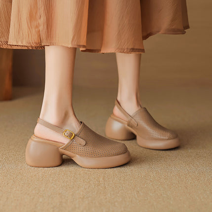 Tacones de plataforma con punta redonda y diseño calado de elegancia veraniega