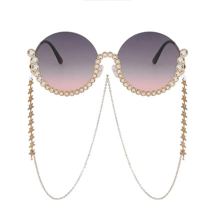 Lunettes de soleil rondes en strass et diamants