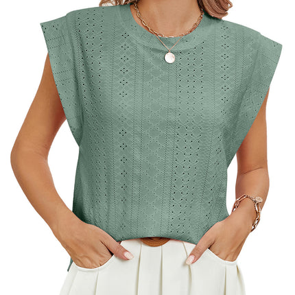 T-shirt d'été à manches courtes et col rond pour femme, haut ample et tendance, couleur unie