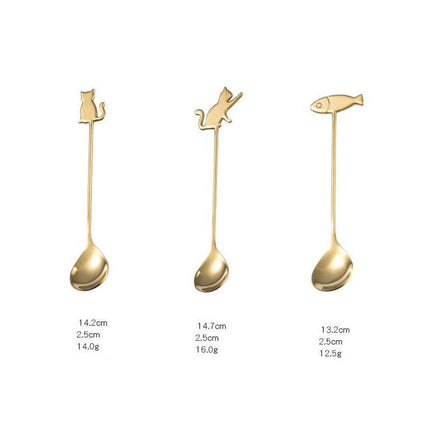 Cuillère à café en acier inoxydable en forme de chat mignon