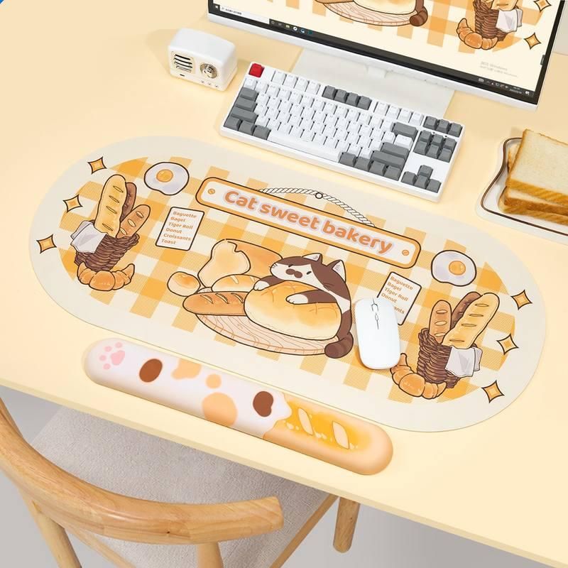 Cat Bakery-Themed Keyboard Wrist Rest and Mouse Pad Combo