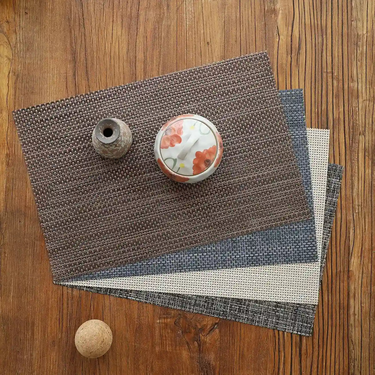 Four-Piece Woven-Texture PVC Placemats, 45 × 30 cm