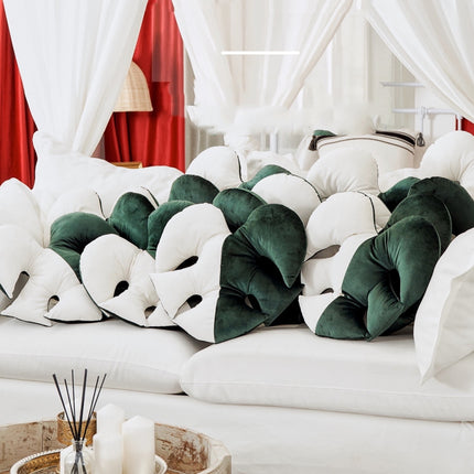 Plant White Brocade Monstera Bedside Sofa Lumbar Pillow - Wnkrs