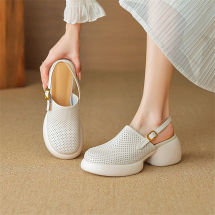 Tacones de plataforma con punta redonda y diseño calado de elegancia veraniega