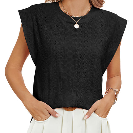 T-shirt d'été à manches courtes et col rond pour femme, haut ample et tendance, couleur unie