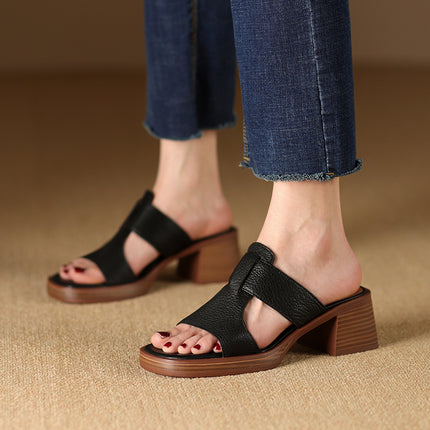 Sandalias de tacón alto de piel con punta abierta