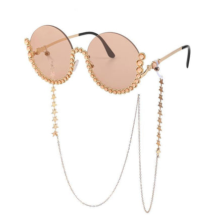 Lunettes de soleil rondes en strass et diamants
