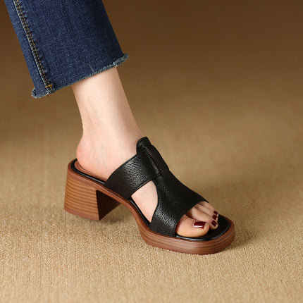 Sandalias de tacón alto de piel con punta abierta