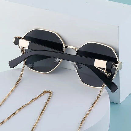Lunettes de soleil octogonales vintage avec chaîne
