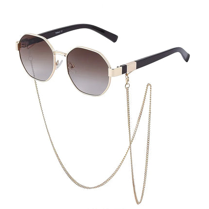 Lunettes de soleil octogonales vintage avec chaîne