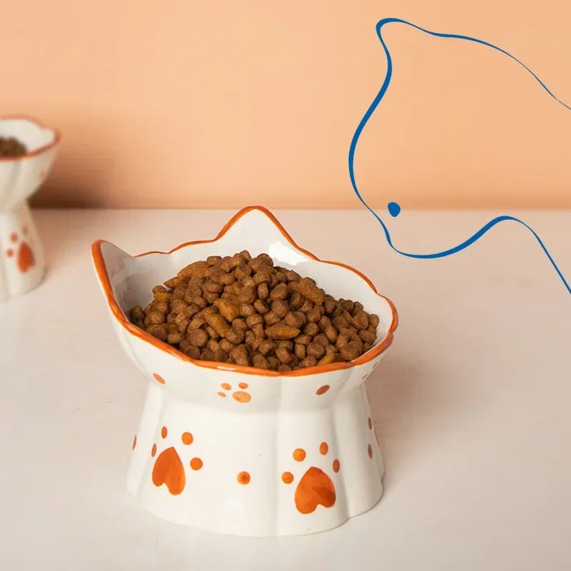 Raised Ceramic Cat Bowl in Two Shapes