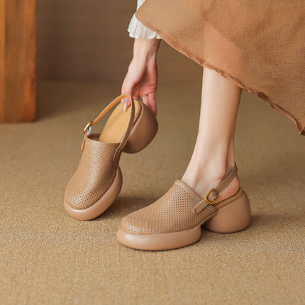 Tacones de plataforma con punta redonda y diseño calado de elegancia veraniega