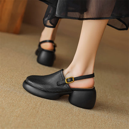 Tacones de plataforma con punta redonda y diseño calado de elegancia veraniega