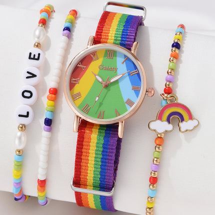 Montre-bracelet à quartz arc-en-ciel tendance pour femme