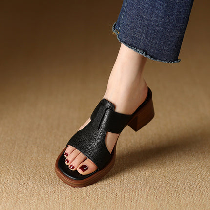 Sandalias de tacón alto de piel con punta abierta