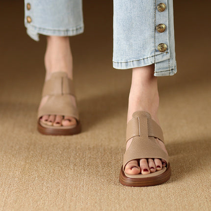 Sandalias de tacón alto de piel con punta abierta