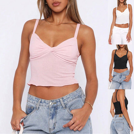 Nouveau Y2K Camisole à col en V Été Polyvalent Sexy Haut Court Fille Style de Rue Vêtements pour Femmes