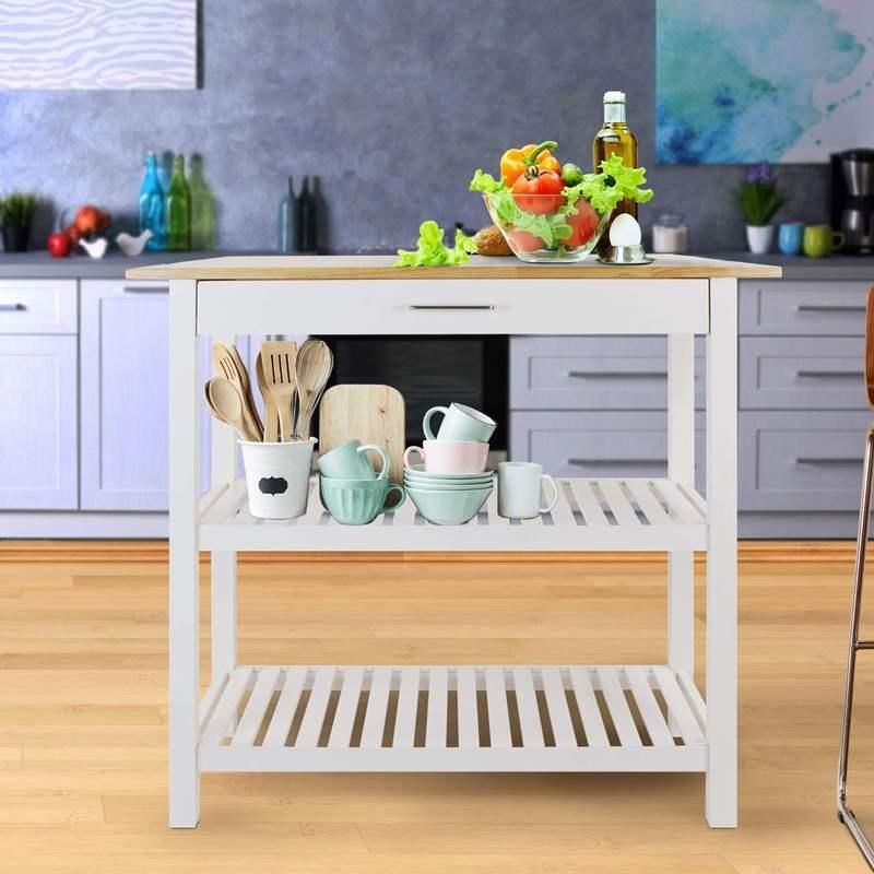 40" Natural & White Solid Wood Kitchen Island with Storage and Towel Rack