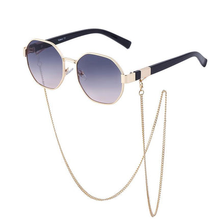 Lunettes de soleil octogonales vintage avec chaîne