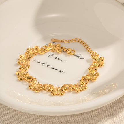 Bracelet papillon en acier inoxydable plaqué or 18 carats - Résistant à l'eau et poli finement