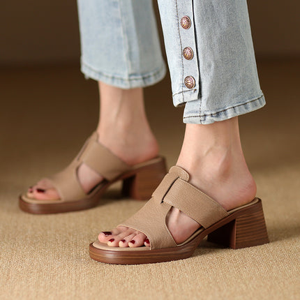 Sandalias de tacón alto de piel con punta abierta