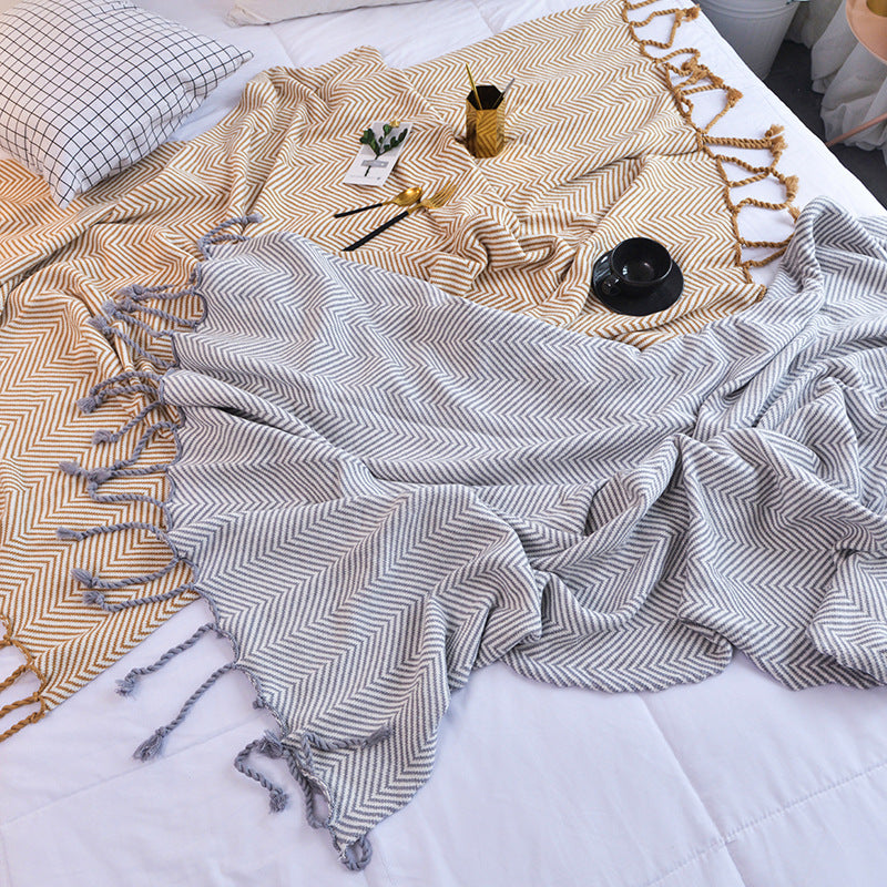 Cozy Wave Stripe Knit Throw Blanket - Brown & Gray