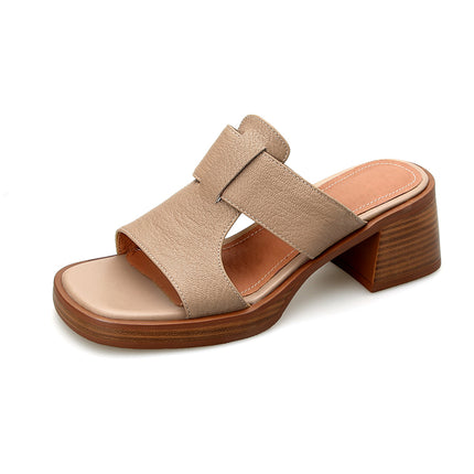 Sandalias de tacón alto de piel con punta abierta