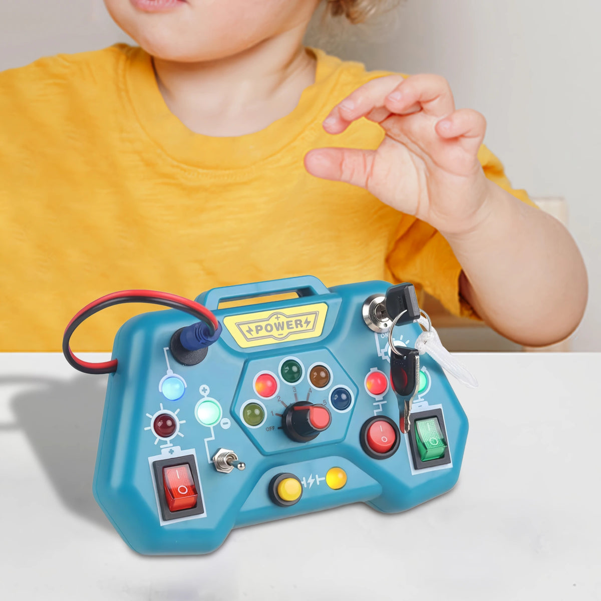 Blue Switch-and-Light Activity Board for Ages 3–6