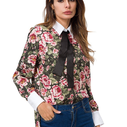 Women's Floral Printed Long Sleeve Blouse - Wnkrs