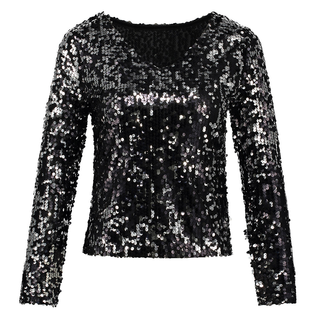Women's Solid Color Sequined Blouse