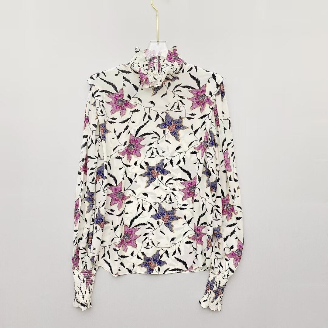 Women's Viscose Ruffled Shirt with Floral Print