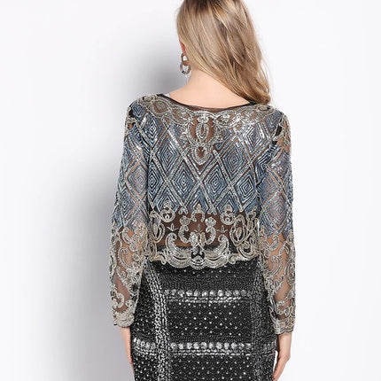 Women's Geometric Pattern Sequined Crop Top - Wnkrs