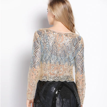 Women's Geometric Pattern Sequined Crop Top - Wnkrs