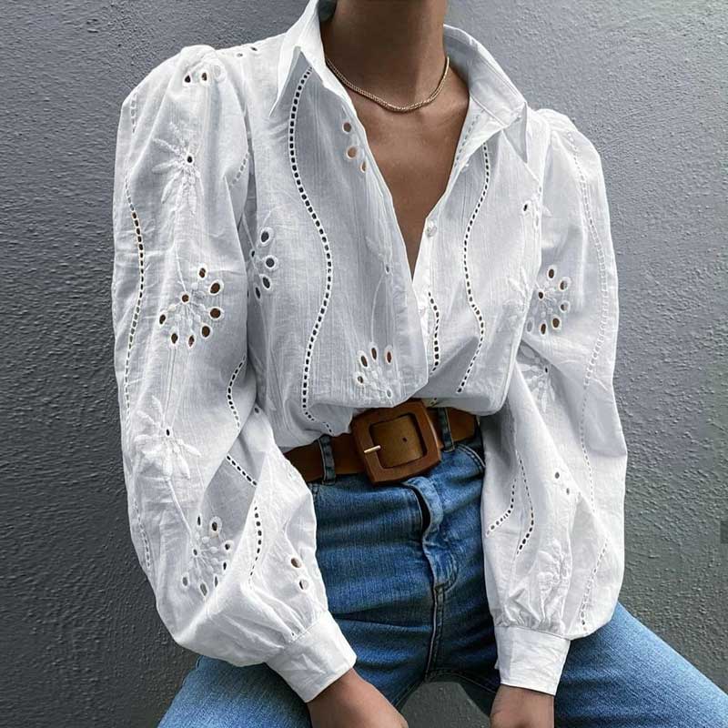 Lace Women's Blouse In White and Mint