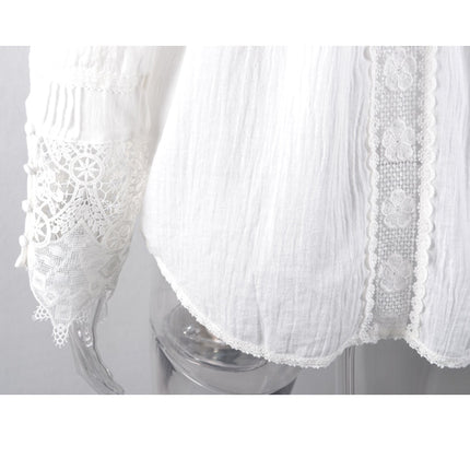 Untamed White Lace V-Neck Cotton Blouse for Women - Wnkrs
