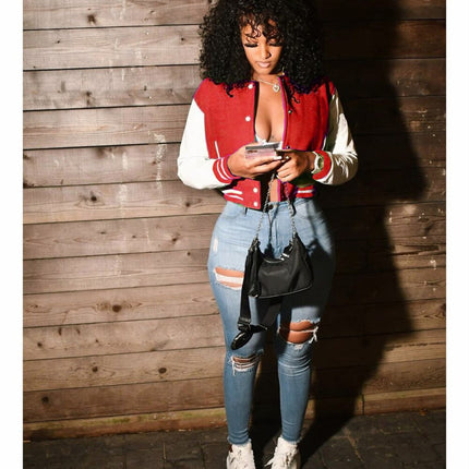 Women's Retro Style Crop Bomber Jacket - Wnkrs