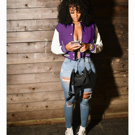 Women's Retro Style Crop Bomber Jacket - Wnkrs