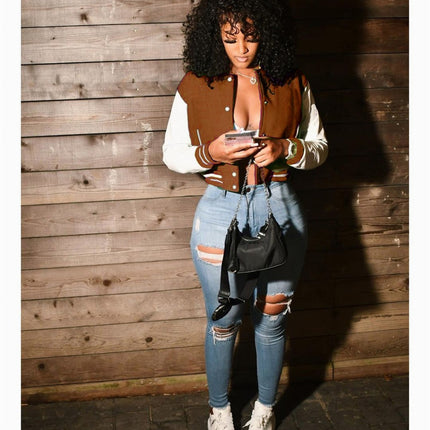 Women's Retro Style Crop Bomber Jacket - Wnkrs