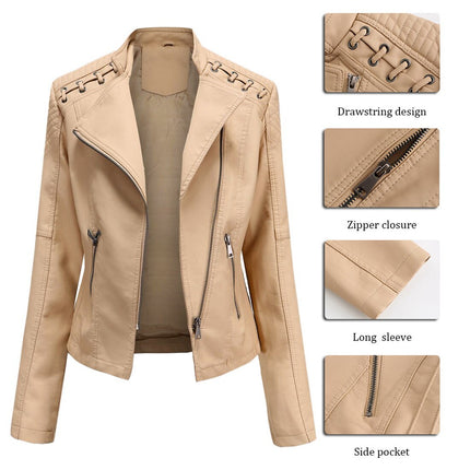 Women's Eco-Leather Lace-Up Detail Biker Jacket - Wnkrs
