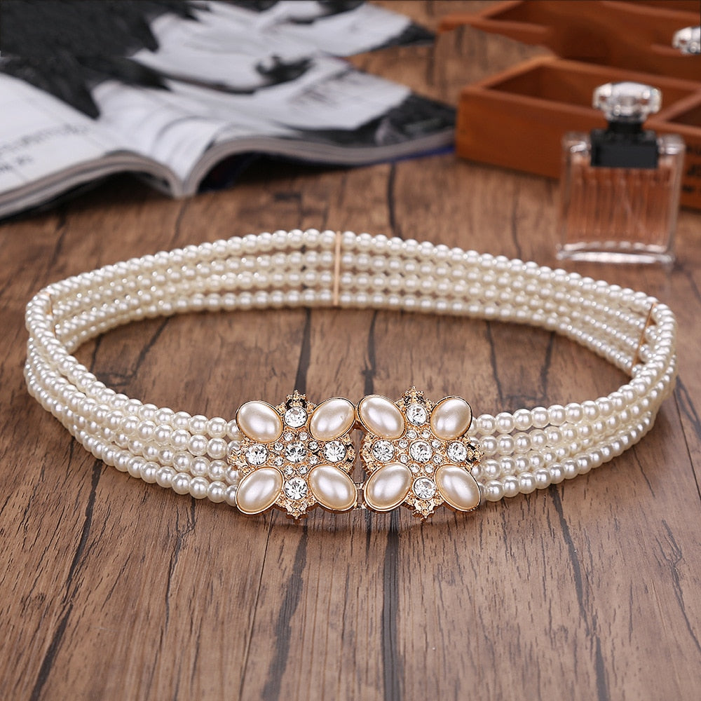 Women's Elastic Pearled Belt