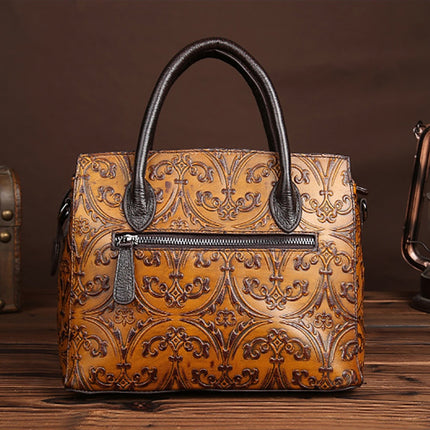 Vintage Genuine Leather Floral Handbag - Wnkrs